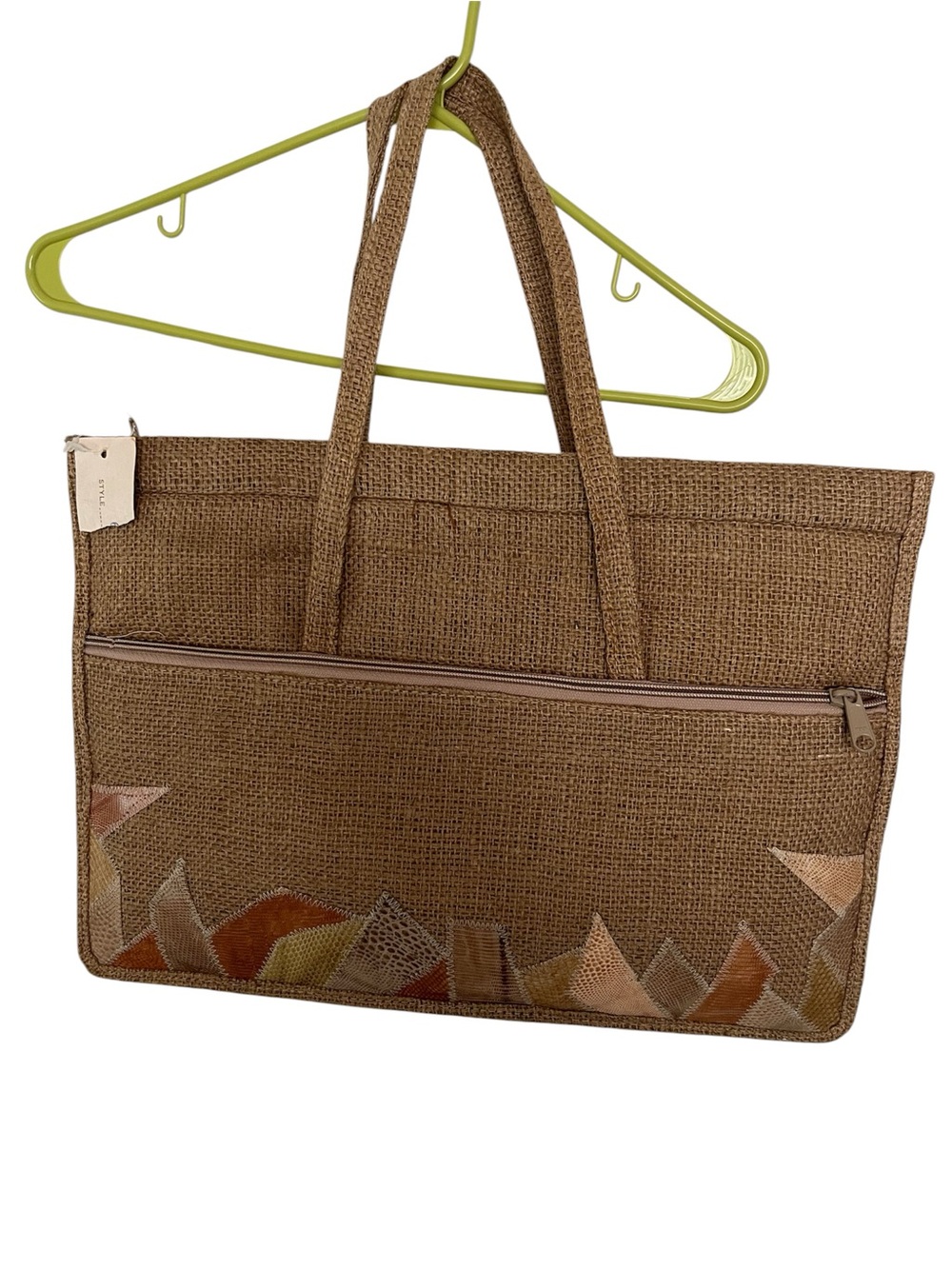 NWT Aspects Brown Jute Tote Bag with Geometric Accent, Made in Philippines